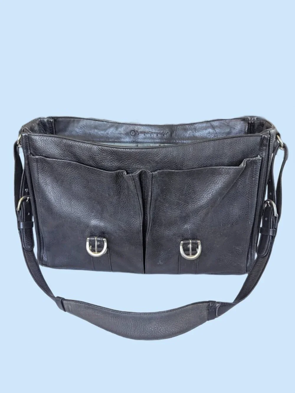 Glaser Designs San Francisco Hand Burnished Black Marbled Leather Flapover Bag